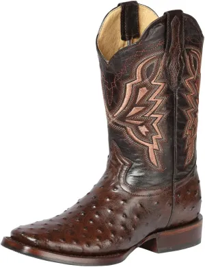 GRAL Mens Genuine Leather Quill Ostrich Print Western Cowboy Square Toe Rodeo Boots.Bota rodeo imitacion avestruz cowboy