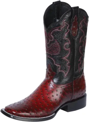 GRAL Mens Genuine Leather Quill Ostrich Print Western Cowboy Square Toe Rodeo Boots.Bota rodeo imitacion avestruz cowboy