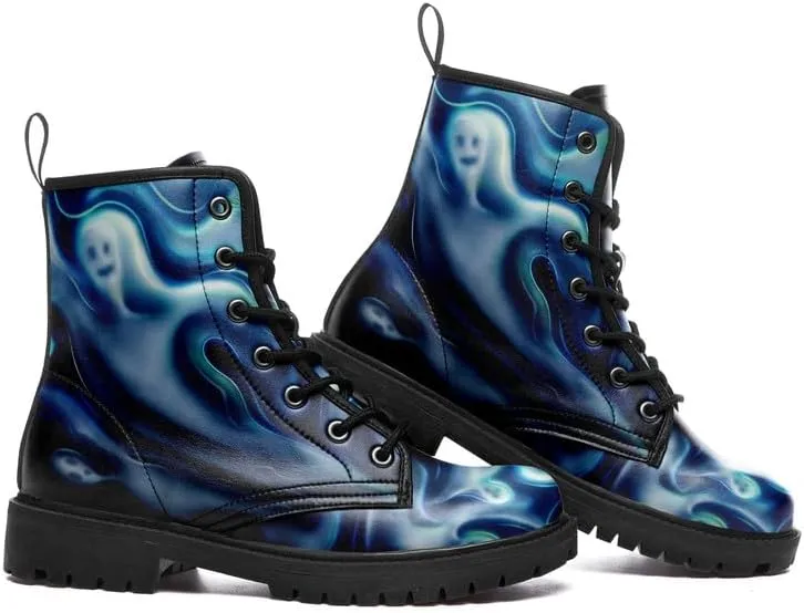 Halloween Gothic Combat Boots, Unisex Skull Platform Motorbike Leather Boots, Fashion Casual Winter Footwear