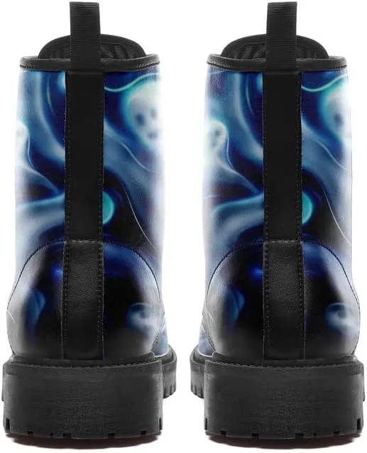 Halloween Gothic Combat Boots, Unisex Skull Platform Motorbike Leather Boots, Fashion Casual Winter Footwear
