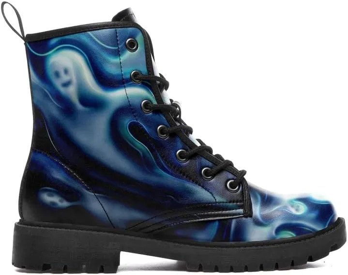 Halloween Gothic Combat Boots, Unisex Skull Platform Motorbike Leather Boots, Fashion Casual Winter Footwear