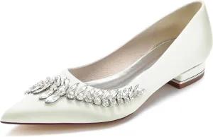 Hanfike Girls Womens Dress Wedding Flats Slip-on Rhinestones Beaded Evening Dress Shoes JY218
