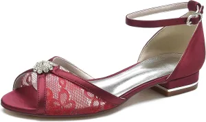 Hanfike Girls Womens Flats for Wedding Ankle Strap Peep Toe Formal Party Evening Shoes JY256