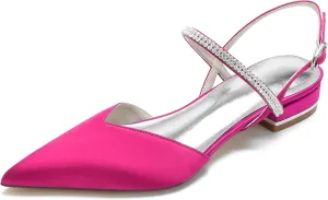 Hanfike Girls Womens Slingback Flats Shoes for Wedding Rhinestones Pointed Toe Party Shoes JY208