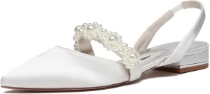 Hanfike Wedding Flats for Women Girls Slingback Beading Evening Party Shoes JY202