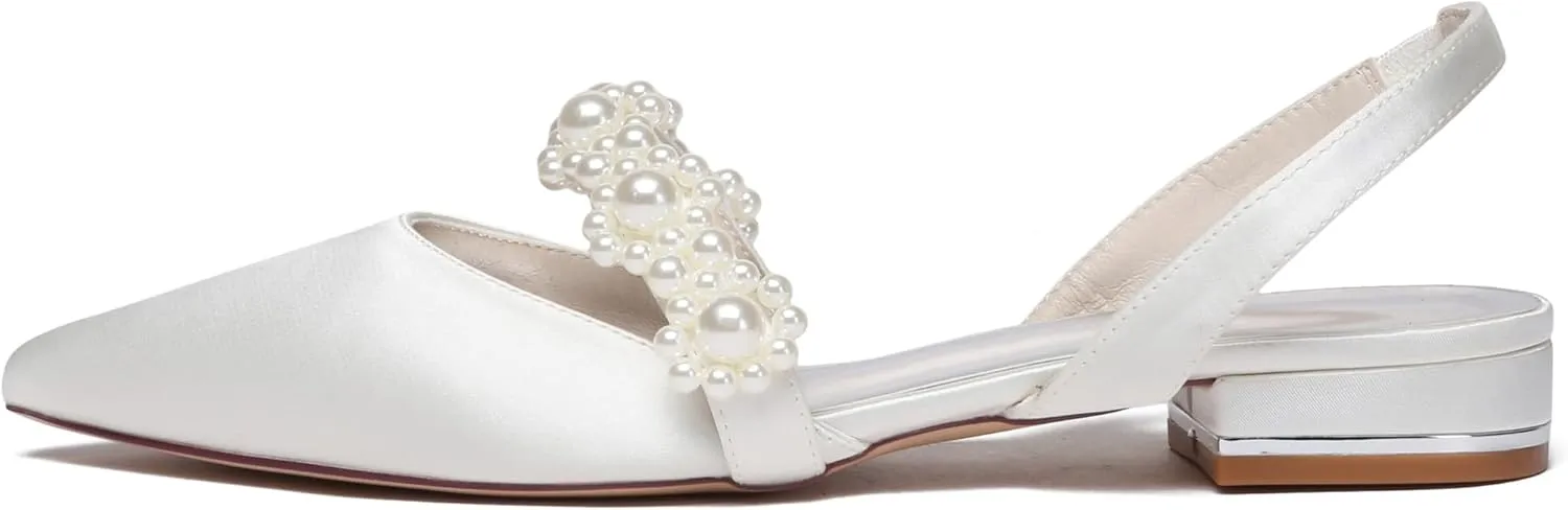 Hanfike Wedding Flats for Women Girls Slingback Beading Evening Party Shoes JY202