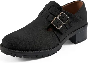 HARENCE Platform Loafers for Women: Casual Round Toe Suede Chunky Heeled Loafer Comfort Wedge Business Uniform Walking Shoes