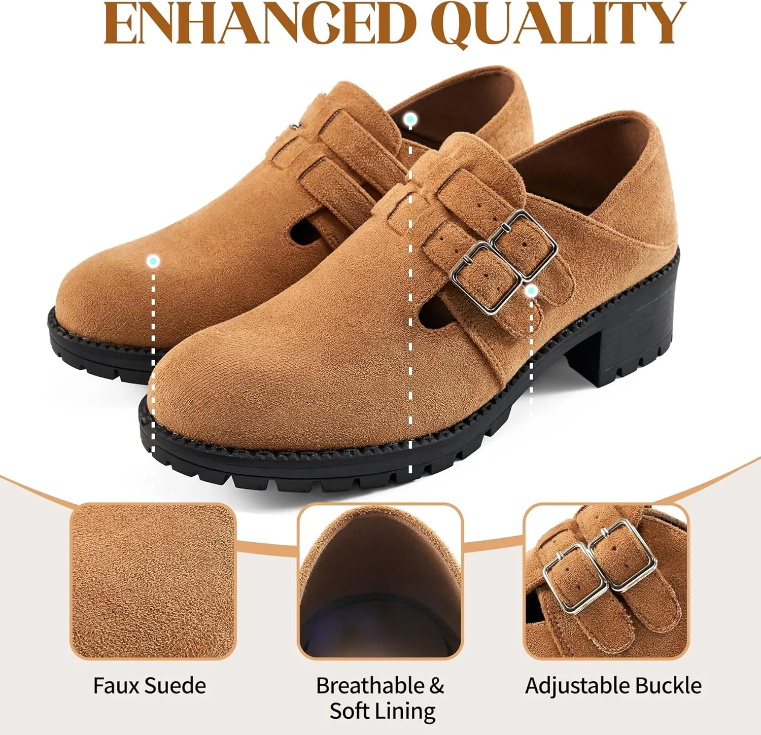 HARENCE Platform Loafers for Women: Casual Round Toe Suede Chunky Heeled Loafer Comfort Wedge Business Uniform Walking Shoes