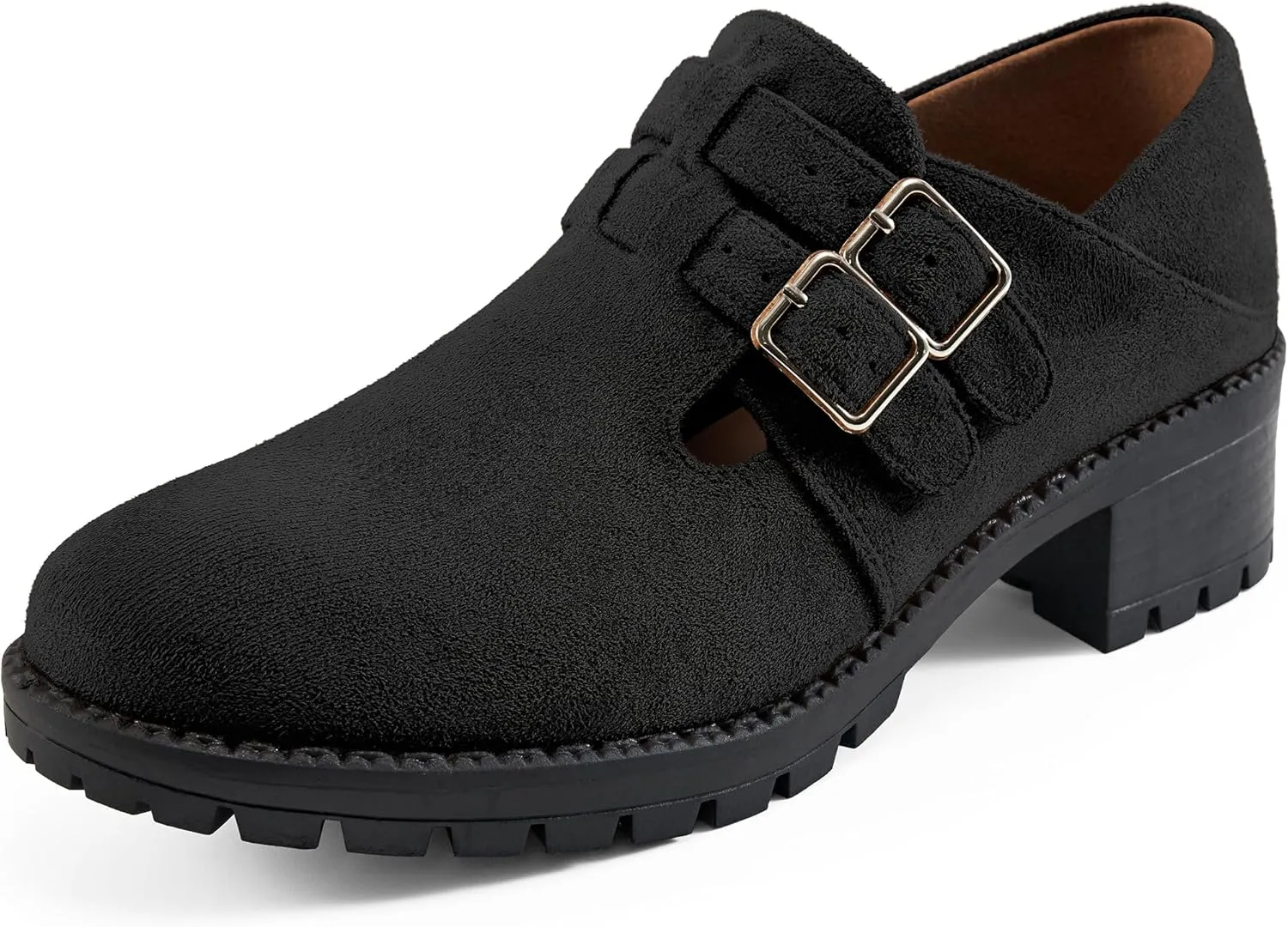 HARENCE Platform Loafers for Women: Casual Round Toe Suede Chunky Heeled Loafer Comfort Wedge Business Uniform Walking Shoes