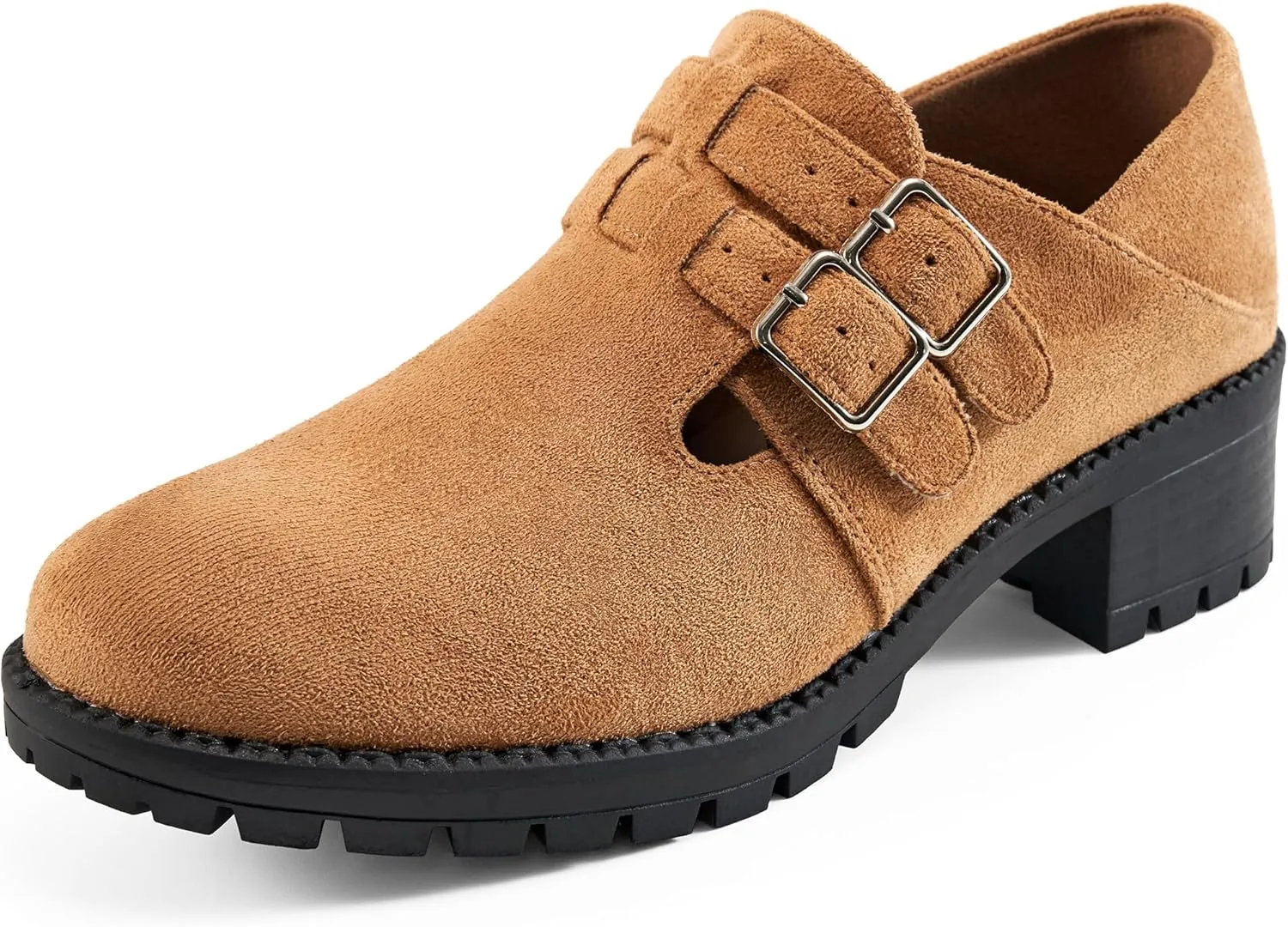 HARENCE Platform Loafers for Women: Casual Round Toe Suede Chunky Heeled Loafer Comfort Wedge Business Uniform Walking Shoes