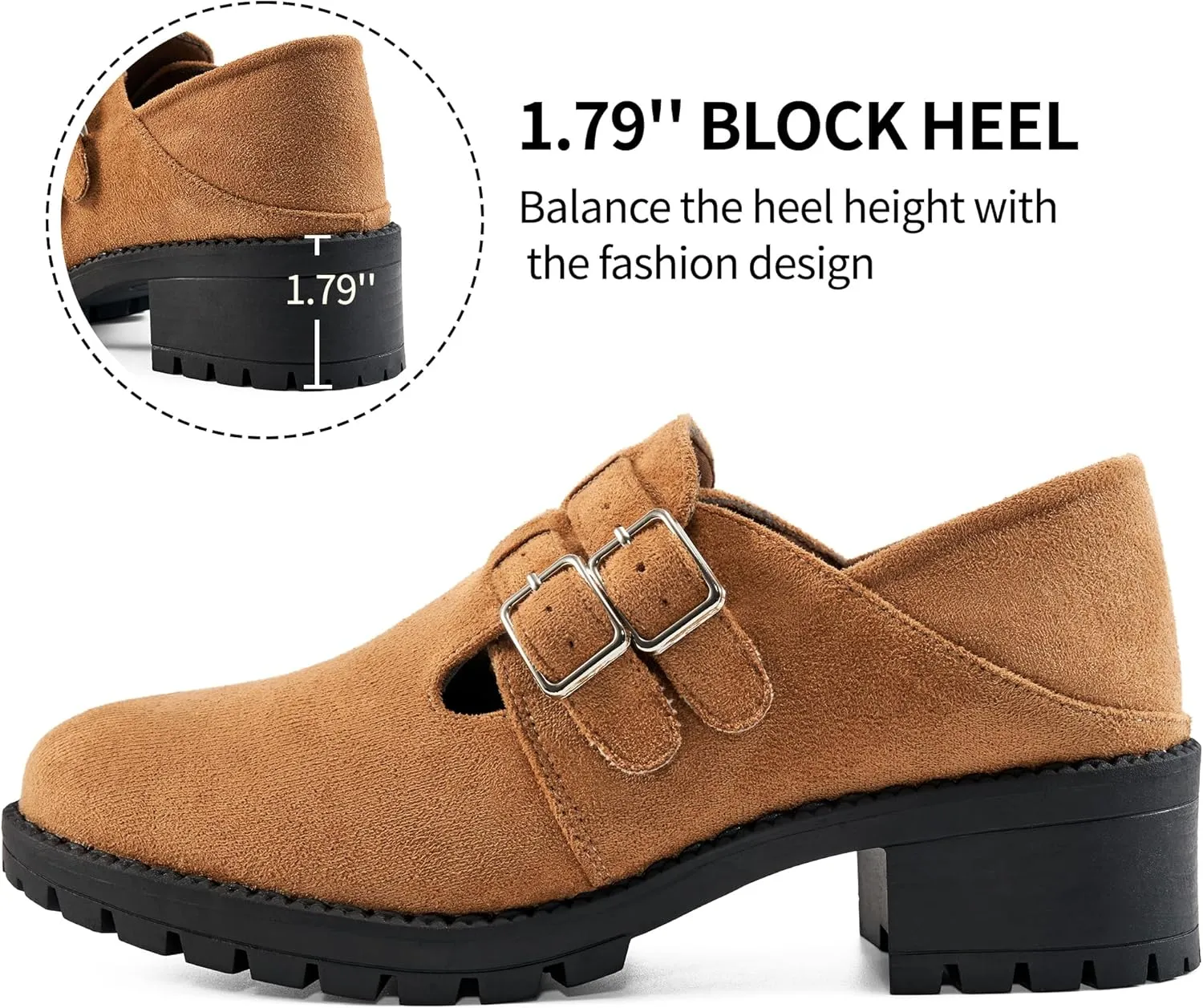 HARENCE Platform Loafers for Women: Casual Round Toe Suede Chunky Heeled Loafer Comfort Wedge Business Uniform Walking Shoes