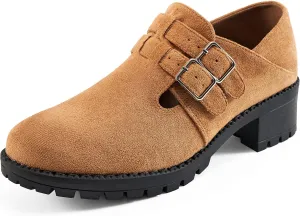 HARENCE Platform Loafers for Women: Casual Round Toe Suede Chunky Heeled Loafer Comfort Wedge Business Uniform Walking Shoes