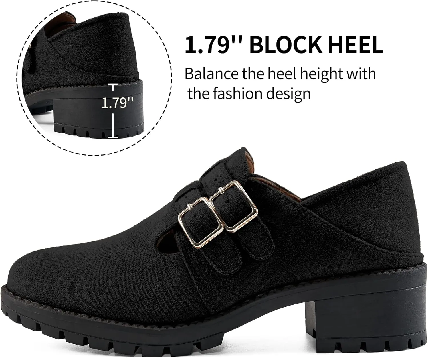 HARENCE Platform Loafers for Women: Casual Round Toe Suede Chunky Heeled Loafer Comfort Wedge Business Uniform Walking Shoes