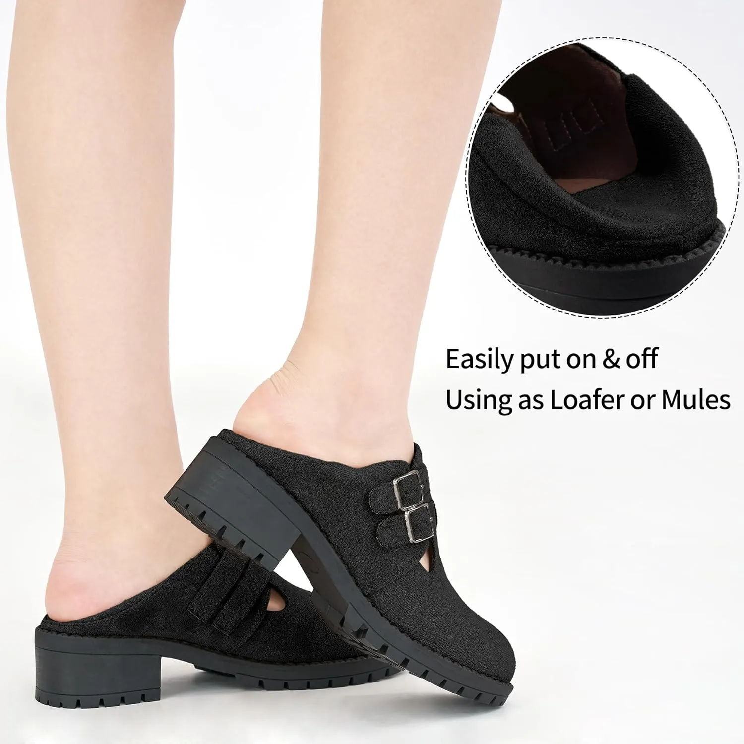 HARENCE Platform Loafers for Women: Casual Round Toe Suede Chunky Heeled Loafer Comfort Wedge Business Uniform Walking Shoes