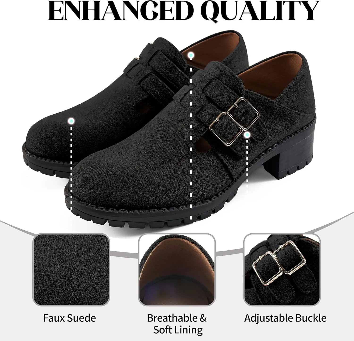 HARENCE Platform Loafers for Women: Casual Round Toe Suede Chunky Heeled Loafer Comfort Wedge Business Uniform Walking Shoes