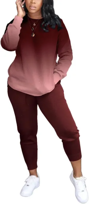 HBQ Two Piece Outfits For Women Casual Long Sleeve Sweatsuits Jogger Tracksuits Lounge Sets With Pockets