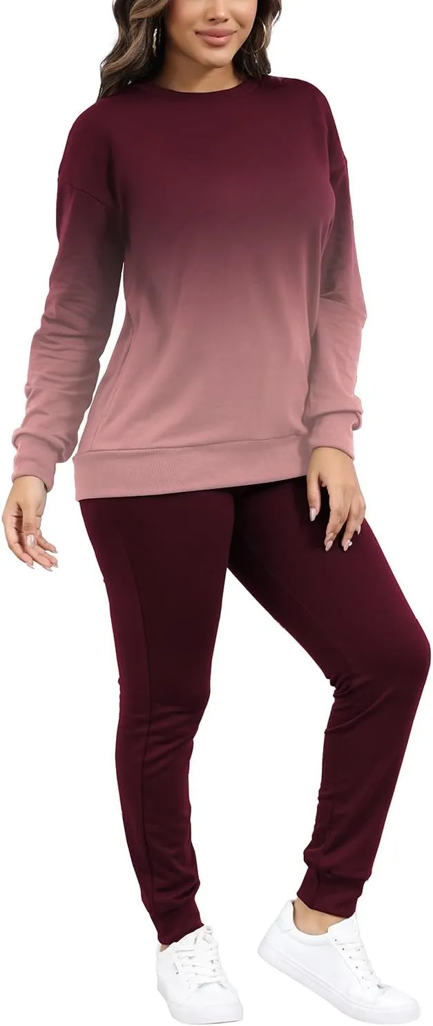 HBQ Two Piece Outfits For Women Casual Long Sleeve Sweatsuits Jogger Tracksuits Lounge Sets With Pockets
