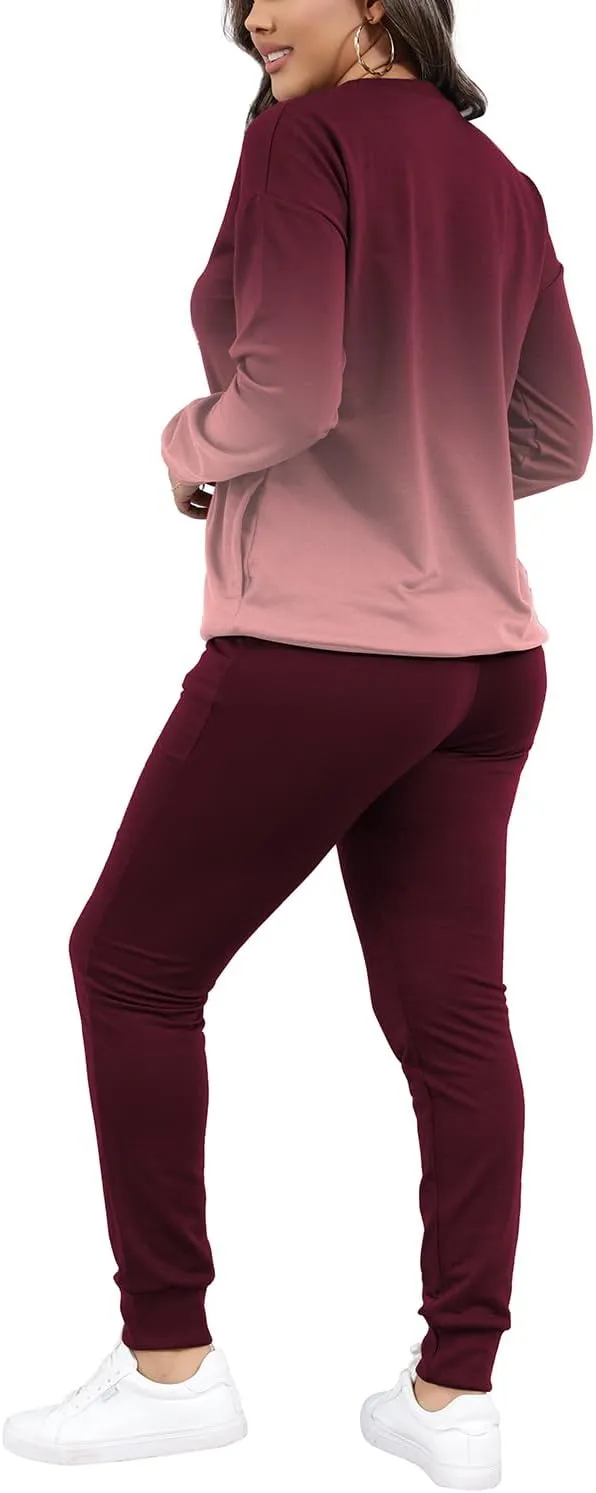 HBQ Two Piece Outfits For Women Casual Long Sleeve Sweatsuits Jogger Tracksuits Lounge Sets With Pockets