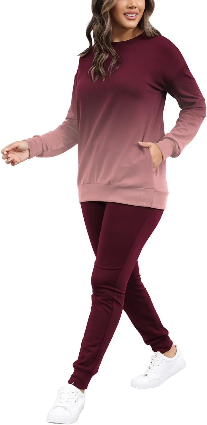 HBQ Two Piece Outfits For Women Casual Long Sleeve Sweatsuits Jogger Tracksuits Lounge Sets With Pockets