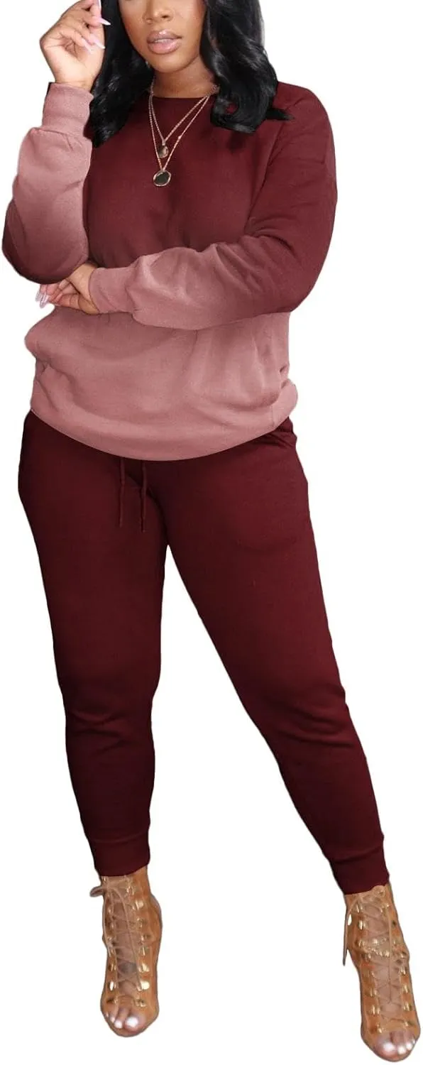 HBQ Two Piece Outfits For Women Casual Long Sleeve Sweatsuits Jogger Tracksuits Lounge Sets With Pockets