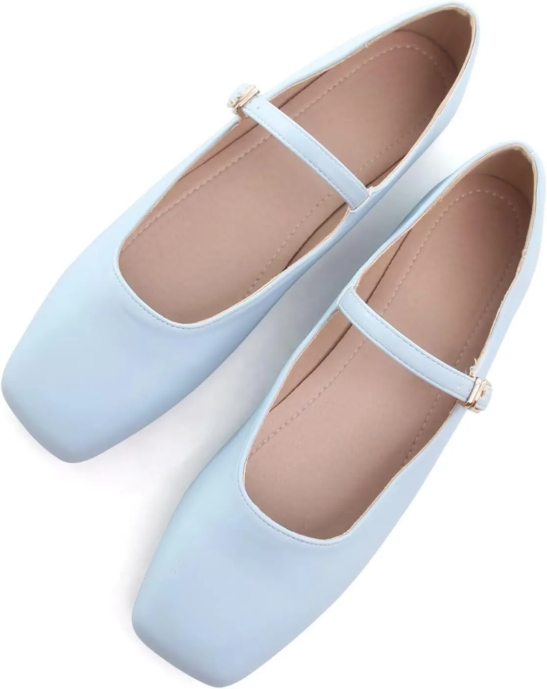 Hee grand Leather Mary Jane Shoes for Women Dressy Square Toe Ballet Flats with Strap Comfortable Walking Shoes Soft Leather Dress Shoes