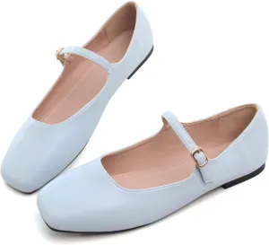 Hee grand Leather Mary Jane Shoes for Women Dressy Square Toe Ballet Flats with Strap Comfortable Walking Shoes Soft Leather Dress Shoes