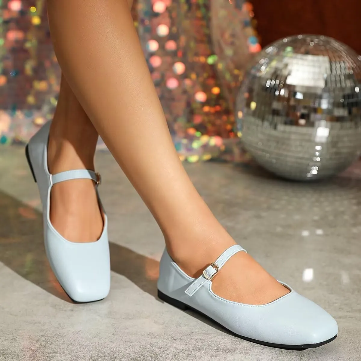 Hee grand Leather Mary Jane Shoes for Women Dressy Square Toe Ballet Flats with Strap Comfortable Walking Shoes Soft Leather Dress Shoes