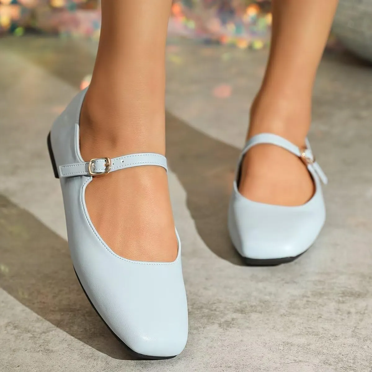Hee grand Leather Mary Jane Shoes for Women Dressy Square Toe Ballet Flats with Strap Comfortable Walking Shoes Soft Leather Dress Shoes