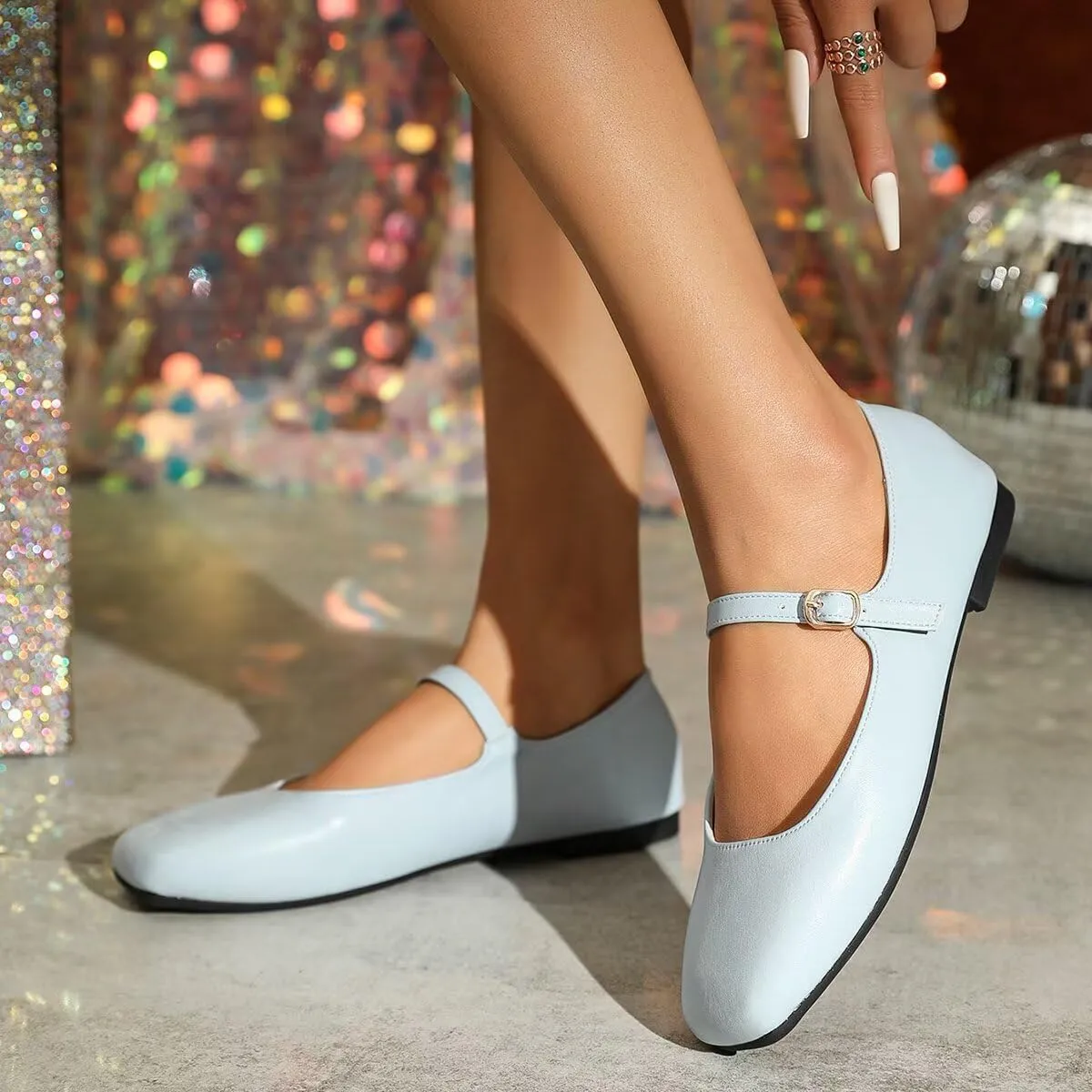 Hee grand Leather Mary Jane Shoes for Women Dressy Square Toe Ballet Flats with Strap Comfortable Walking Shoes Soft Leather Dress Shoes