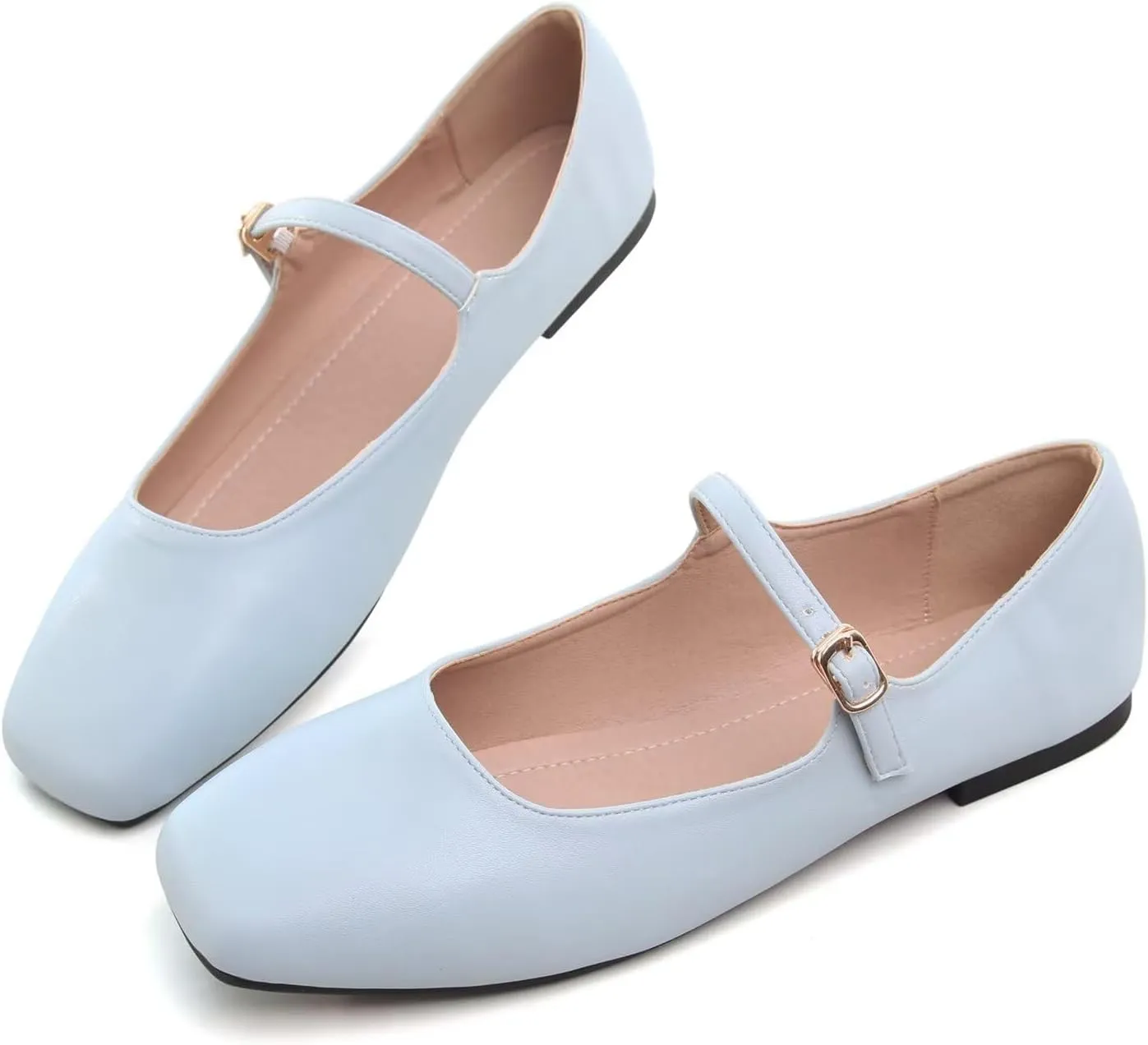 Hee grand Leather Mary Jane Shoes for Women Dressy Square Toe Ballet Flats with Strap Comfortable Walking Shoes Soft Leather Dress Shoes