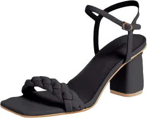 Heeled Sandal Braided Open Toe Ankle Strap Block Chunky Heel Sandals Holiday Party Wedding Dress Pumps Shoes
