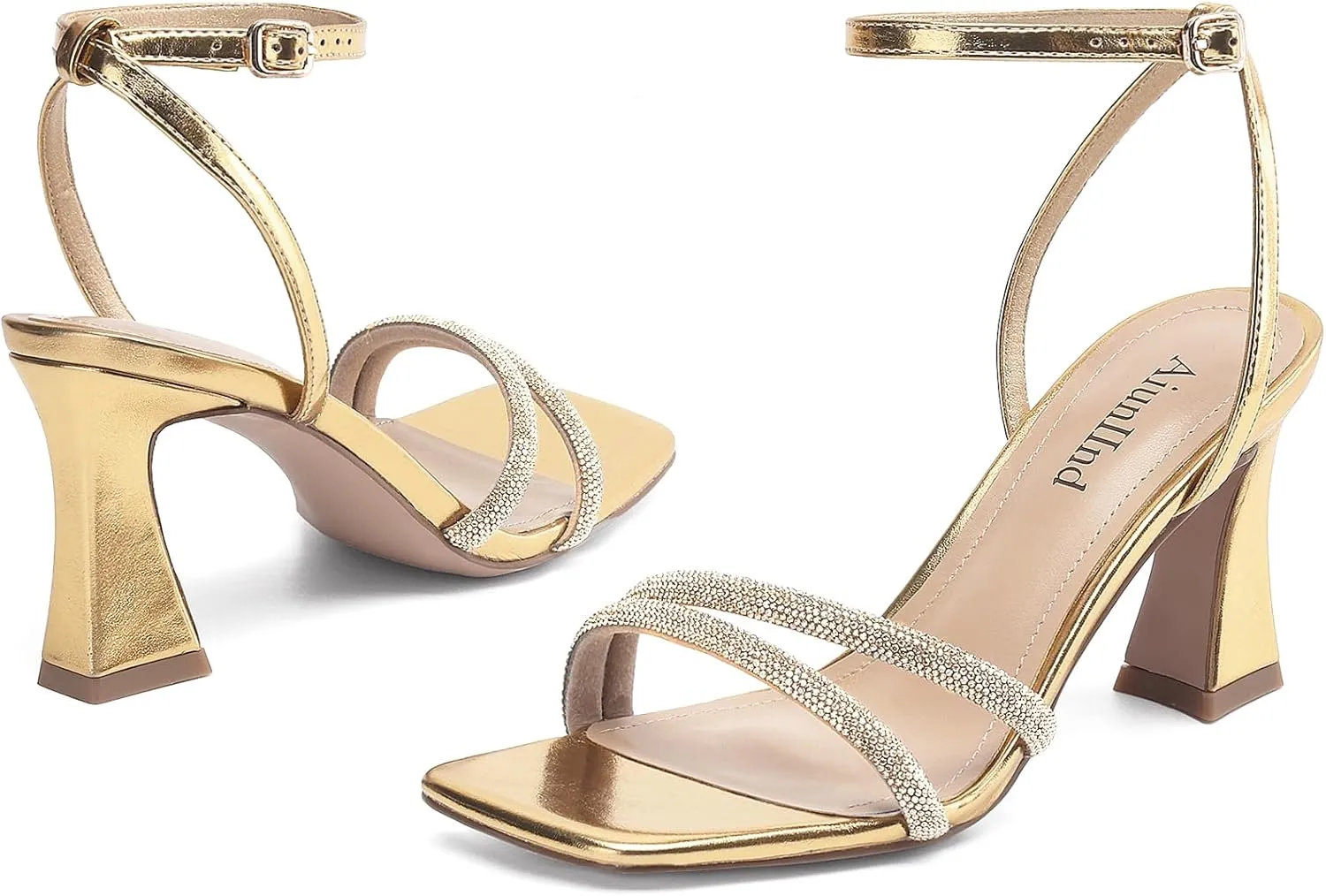 Heeled Sandals for Women Chunky Block High Heels Square Open Toe Sandals with Ankle Strap 3 Inch Dress Heels Comfortable