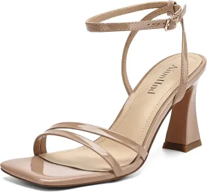 Heeled Sandals for Women Chunky Block High Heels Square Open Toe Sandals with Ankle Strap 3 Inch Dress Heels Comfortable