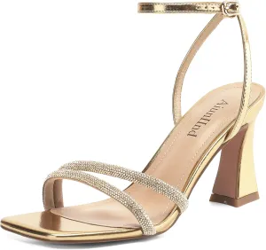 Heeled Sandals for Women Chunky Block High Heels Square Open Toe Sandals with Ankle Strap 3 Inch Dress Heels Comfortable