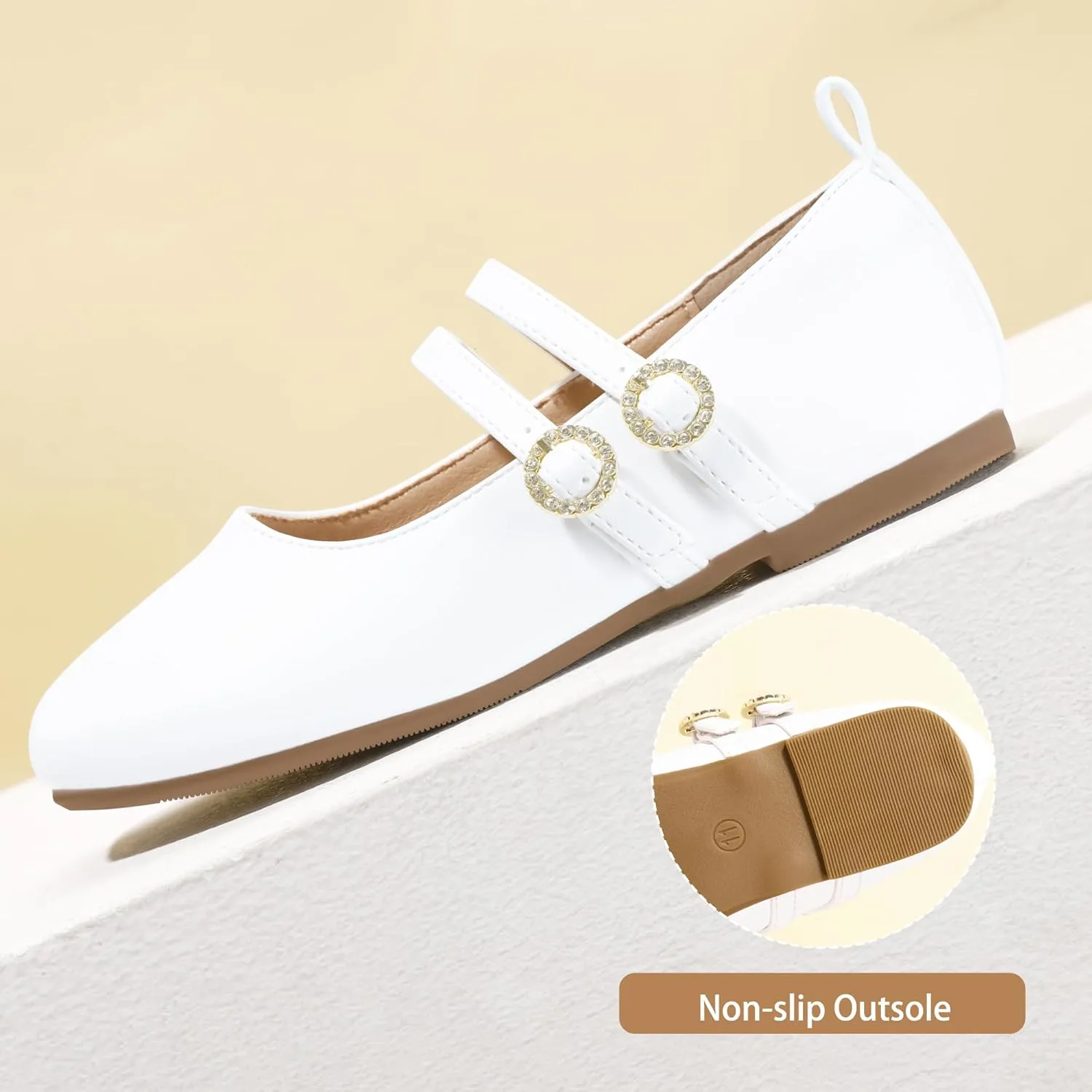 Hehainom Girls Dress Shoes Rhinestone Square Toe Toddler Flower Girl Ballet Flats Little Big Kids Mary Jane School Party Wedding Shoes