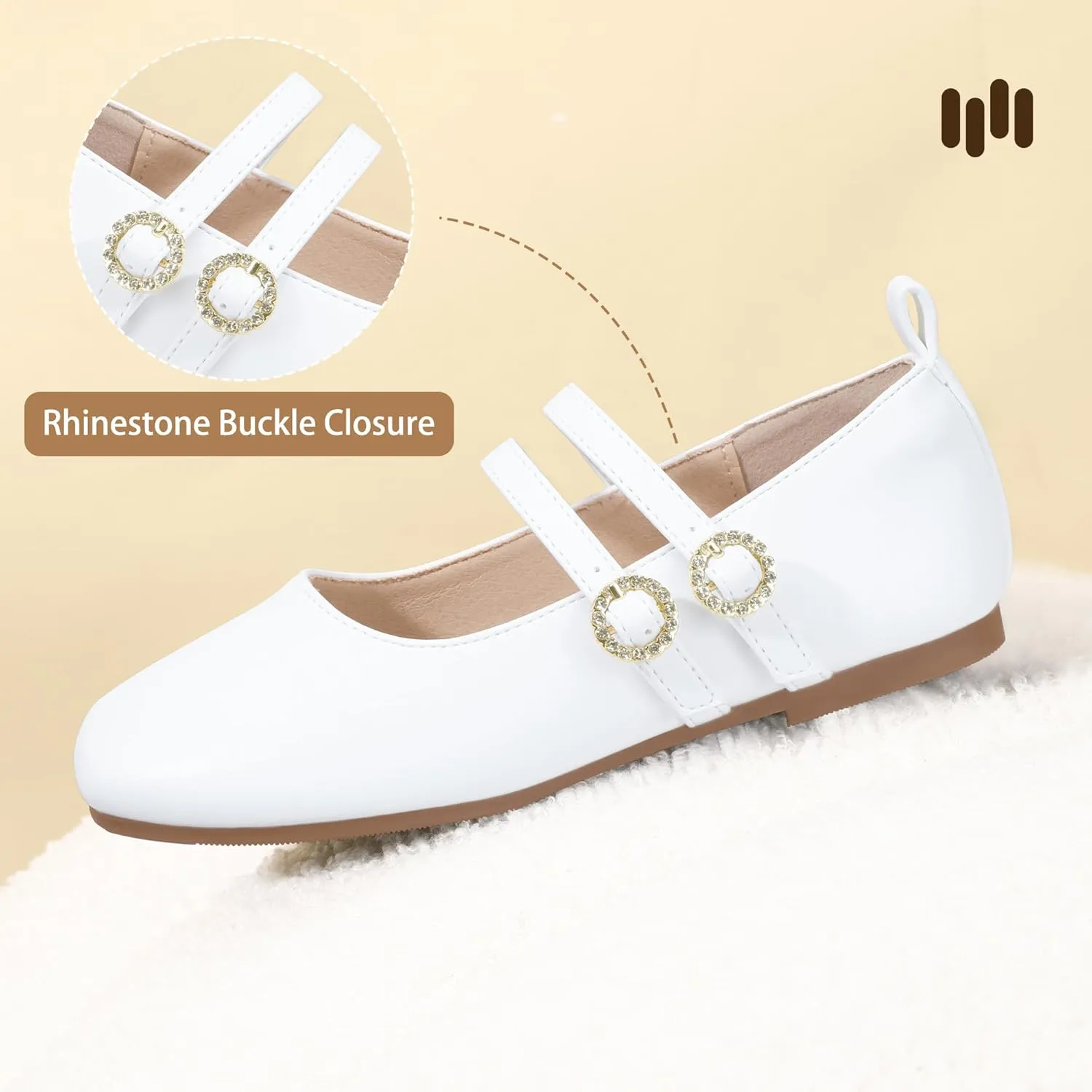 Hehainom Girls Dress Shoes Rhinestone Square Toe Toddler Flower Girl Ballet Flats Little Big Kids Mary Jane School Party Wedding Shoes