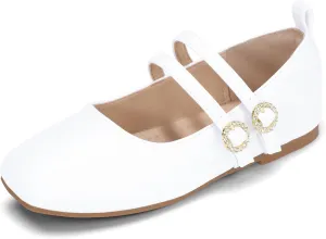 Hehainom Girls Dress Shoes Rhinestone Square Toe Toddler Flower Girl Ballet Flats Little Big Kids Mary Jane School Party Wedding Shoes