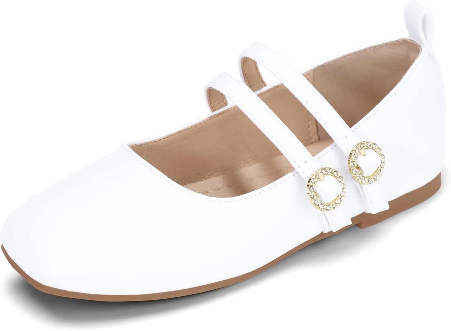 Hehainom Girls Dress Shoes Rhinestone Square Toe Toddler Flower Girl Ballet Flats Little Big Kids Mary Jane School Party Wedding Shoes