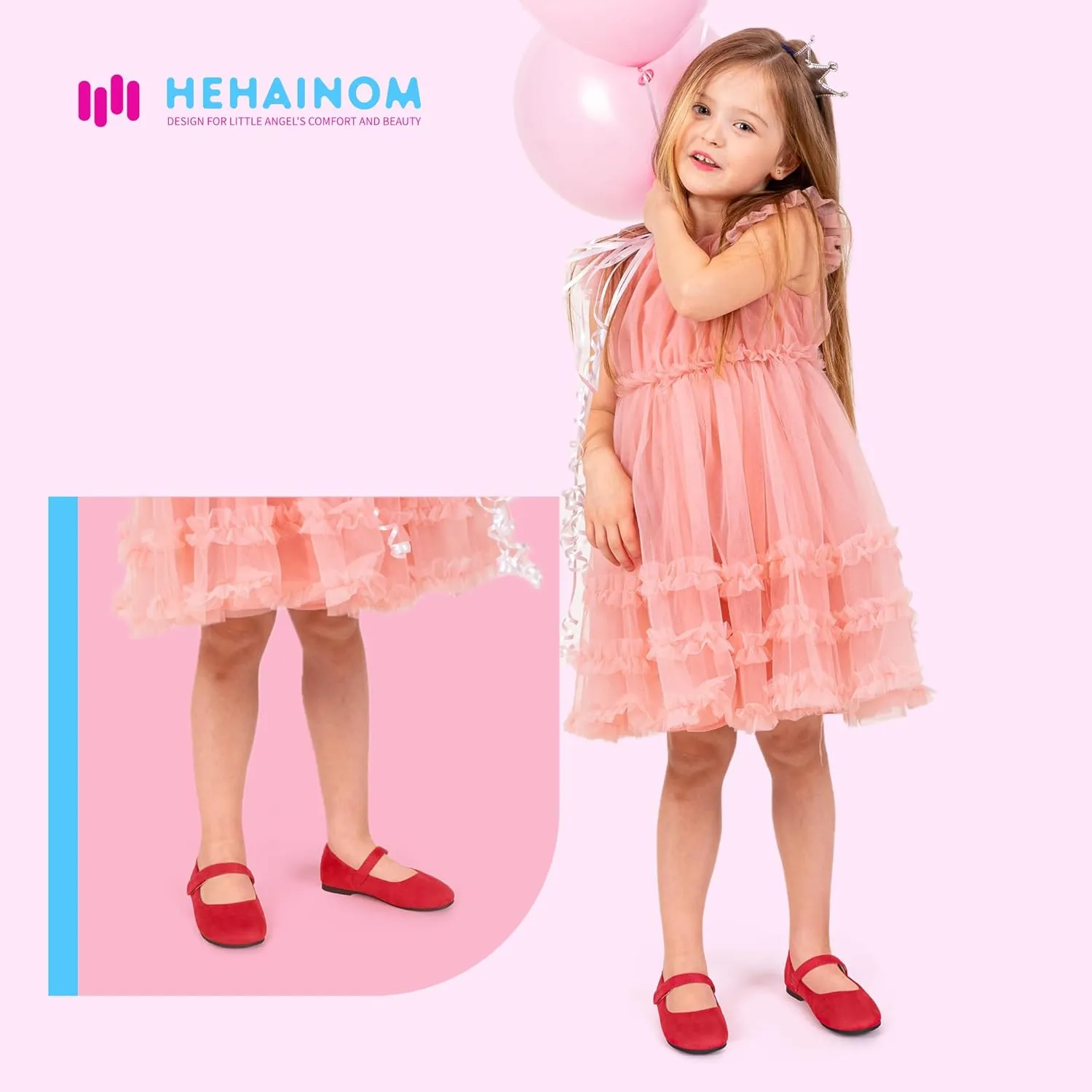 Hehainom Toddler Girls Flats Mary Jane Flower Girl Dress Shoes School Wedding Party Shoes