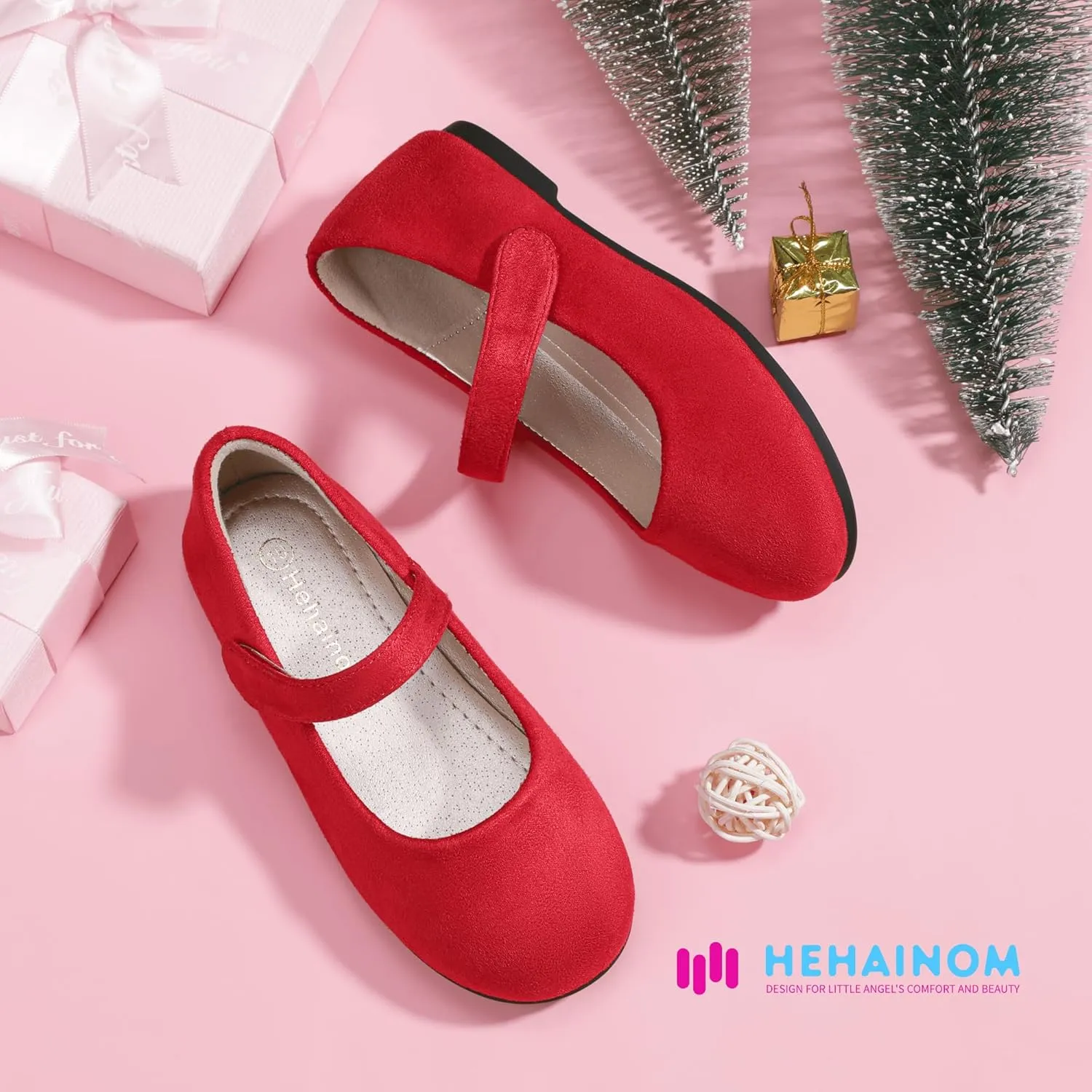 Hehainom Toddler Girls Flats Mary Jane Flower Girl Dress Shoes School Wedding Party Shoes