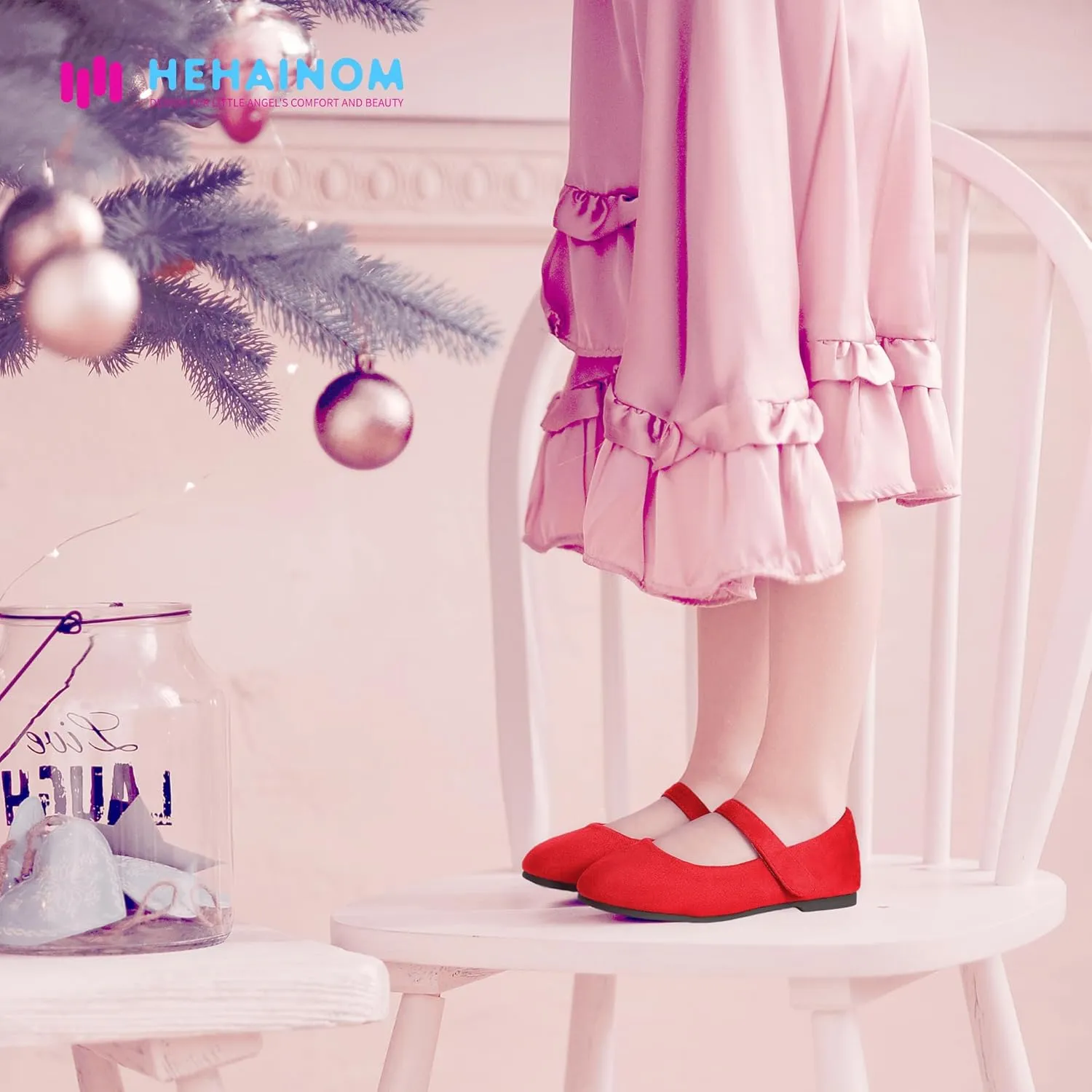Hehainom Toddler Girls Flats Mary Jane Flower Girl Dress Shoes School Wedding Party Shoes