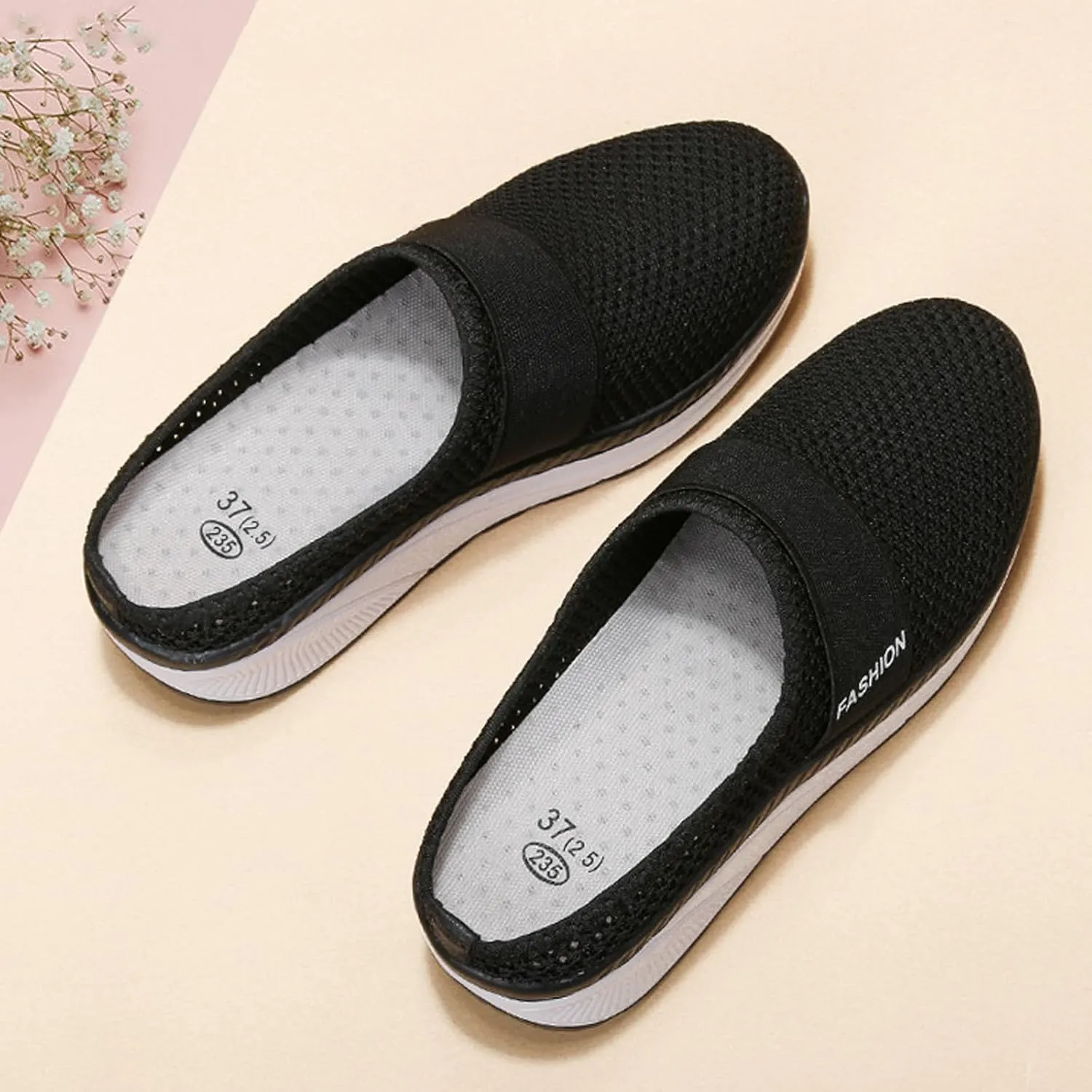 Helenbra Women's Slip-On Mesh Orthopedic Walking Mules,Fashion Knit Breathable Anti-Slip with Arch Support Diabetic Platform Casual Walking Shoes Beach Shoes Outdoor Slippers Sneakers