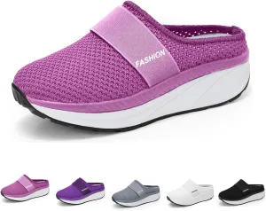 Helenbra Women's Slip-On Mesh Orthopedic Walking Mules,Fashion Knit Breathable Anti-Slip with Arch Support Diabetic Platform Casual Walking Shoes Beach Shoes Outdoor Slippers Sneakers
