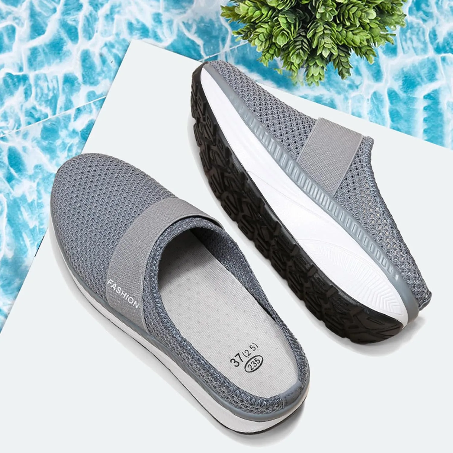 Helenbra Women's Slip-On Mesh Orthopedic Walking Mules,Fashion Knit Breathable Anti-Slip with Arch Support Diabetic Platform Casual Walking Shoes Beach Shoes Outdoor Slippers Sneakers