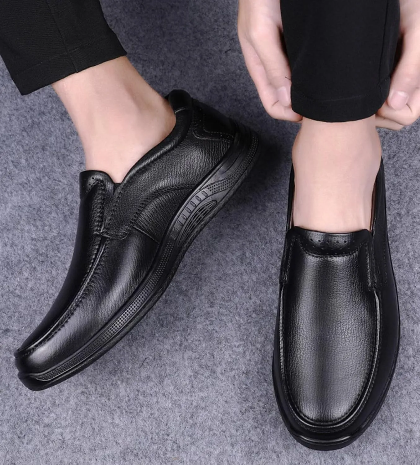 Hiking Shoes Men’s Leather Shoes Loafers Leather Causal Work Shoes Comfortable Walking Shoes