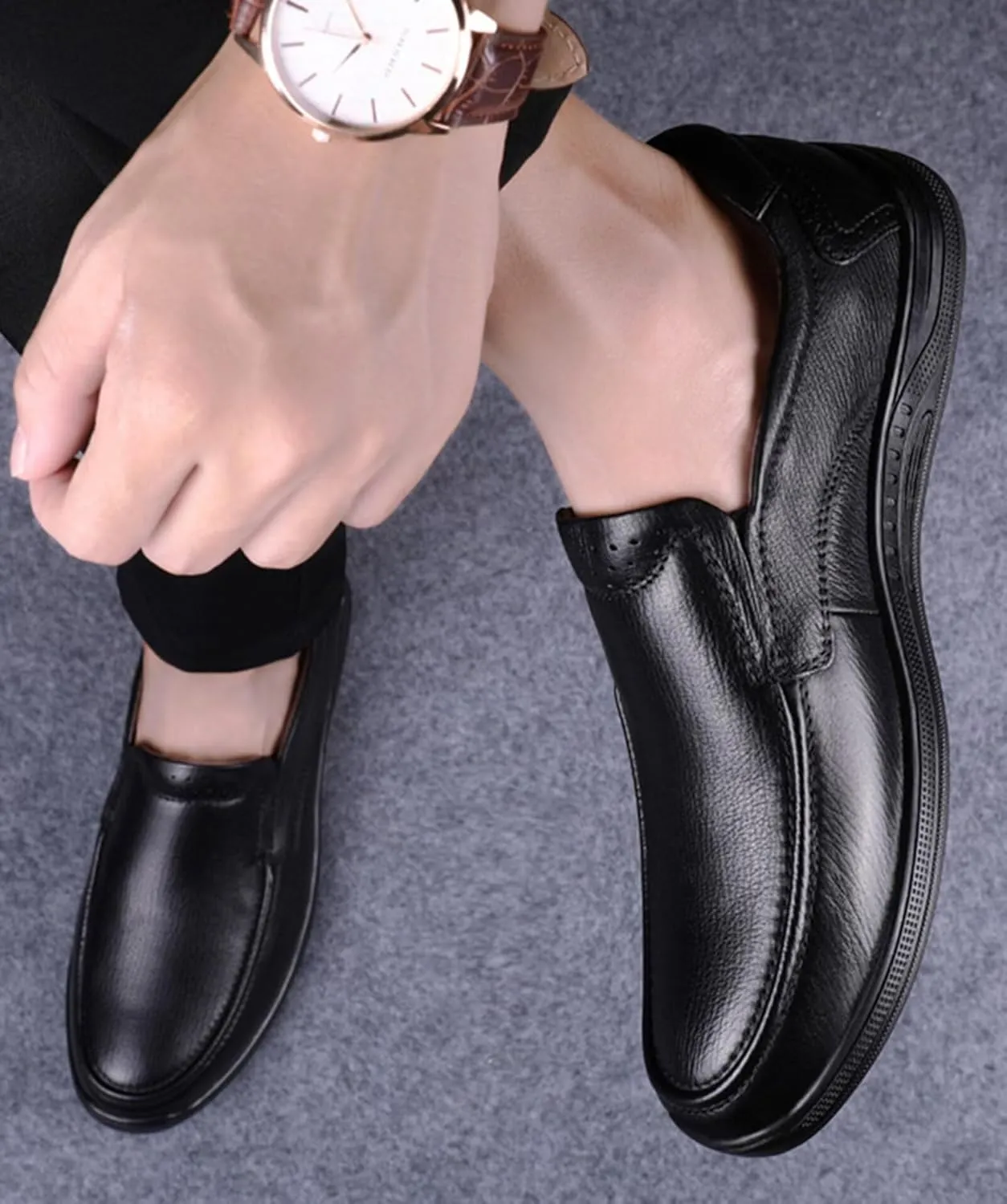 Hiking Shoes Men’s Leather Shoes Loafers Leather Causal Work Shoes Comfortable Walking Shoes