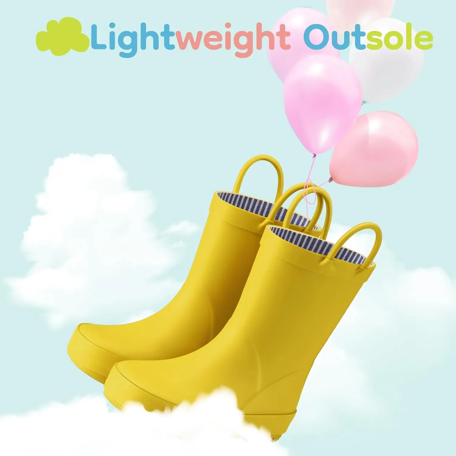 HISEA Rubber Rain Boots for Toddlers and Kids Boys Girls Lightwight Waterproof with Easy-on Handle
