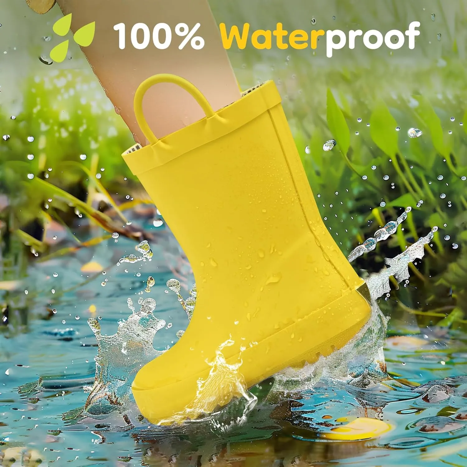 HISEA Rubber Rain Boots for Toddlers and Kids Boys Girls Lightwight Waterproof with Easy-on Handle