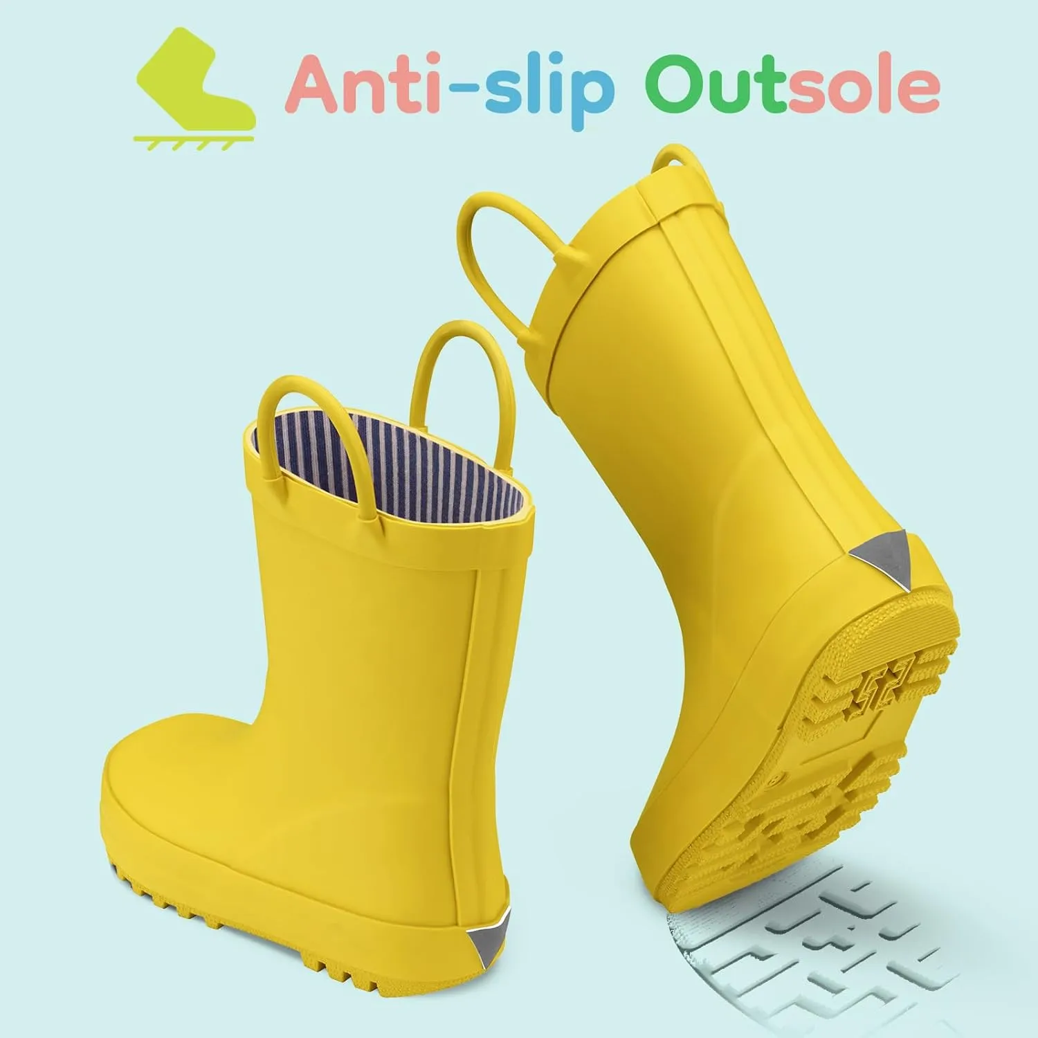 HISEA Rubber Rain Boots for Toddlers and Kids Boys Girls Lightwight Waterproof with Easy-on Handle