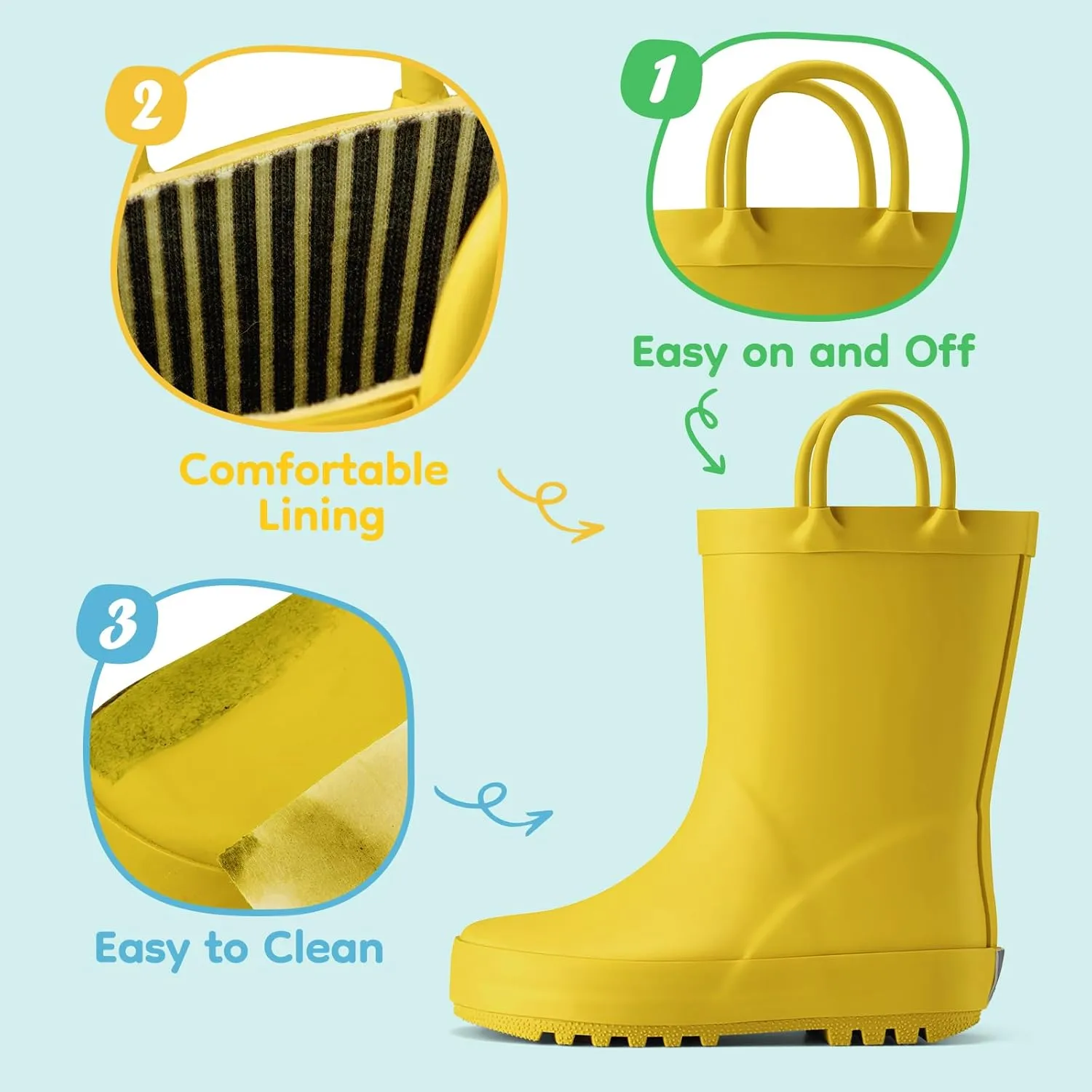 HISEA Rubber Rain Boots for Toddlers and Kids Boys Girls Lightwight Waterproof with Easy-on Handle